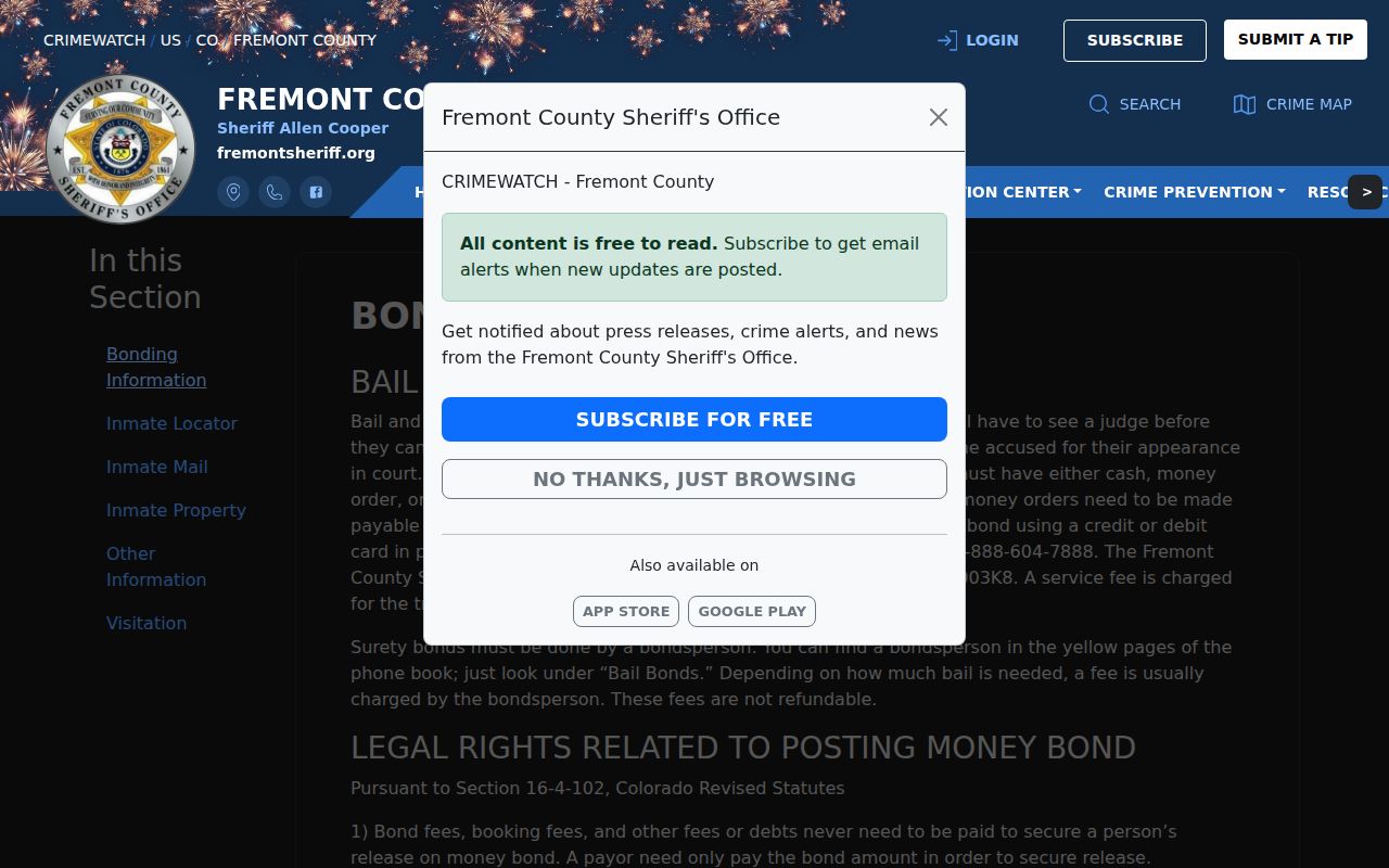 Fremont bonding information for Custer County same-day releases