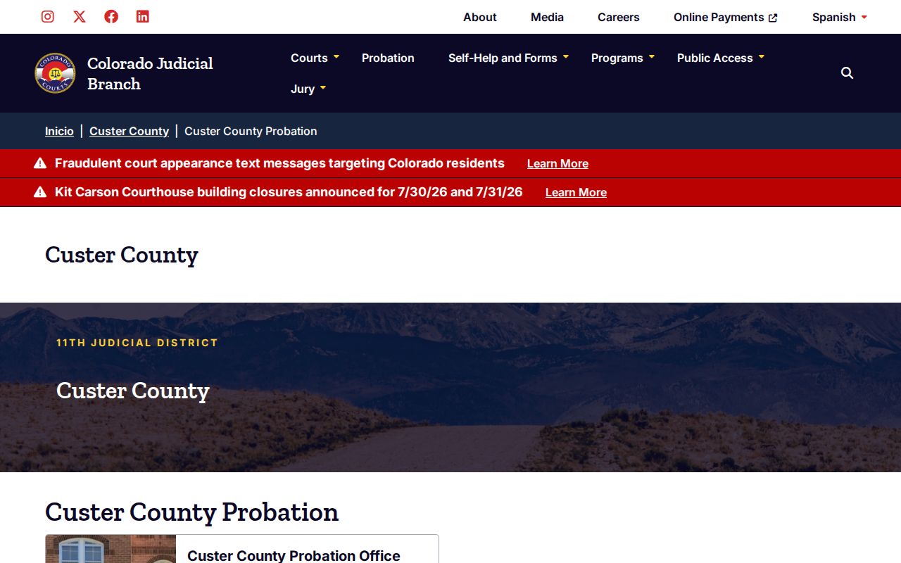 Custer County probation records page for post-release supervision